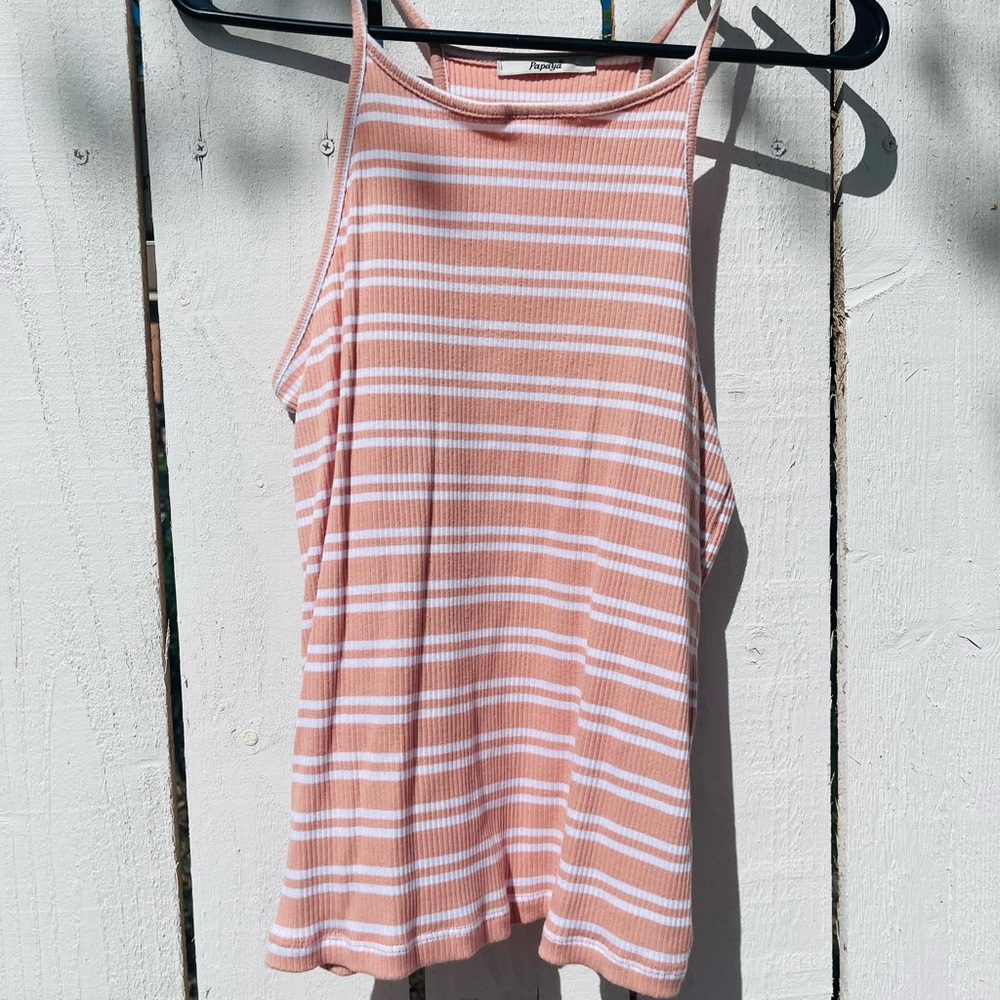 Papaya stripped pink and white high neck tank top.